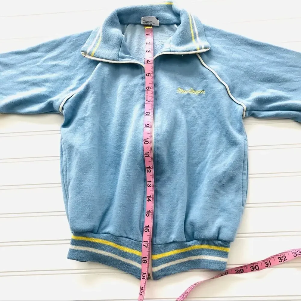 Vintage Kids Track Jacket Soft Full Zip Ringer Yellow Blue White Macgregor Med